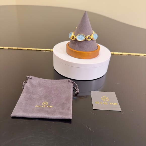 Julie Vos NWT authentic luxury minimalist Iridescent Chalcedony Blue Bracelet - Picture 7 of 17